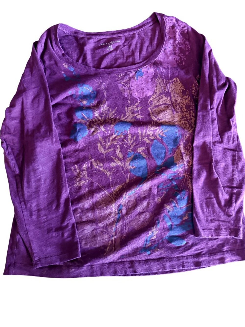 Eddie Bauer Womens XL Burgundy L/S Floral Print 100% Cotton Shirt Lightweight